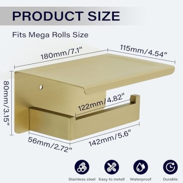 Alise Gold Stainless Steel Toilet Paper Holder with Shelf