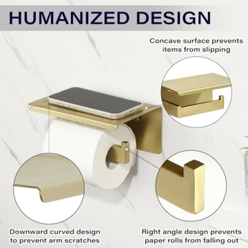 Alise Gold Stainless Steel Toilet Paper Holder with Shelf