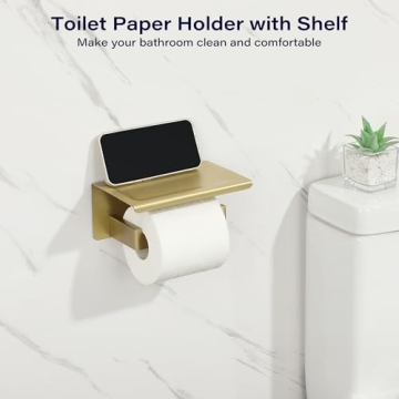Alise Gold Stainless Steel Toilet Paper Holder with Shelf