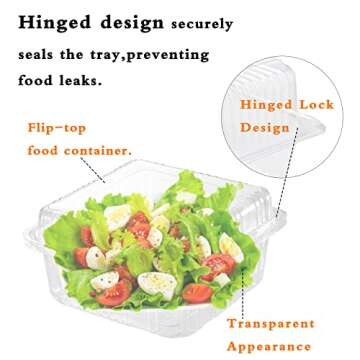 100 Clear Hinged Food Containers for Sandwiches and Desserts