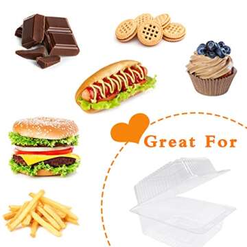 100 Clear Hinged Food Containers for Sandwiches and Desserts