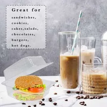 100 Clear Hinged Food Containers for Sandwiches and Desserts