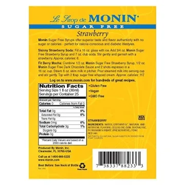 Monin Sugar Free Strawberry Syrup for Cocktails and Sodas