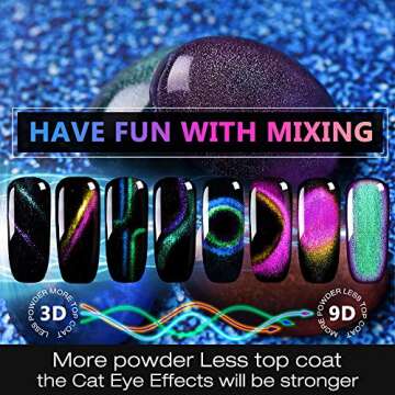 Cat Eye Chrome Nail Powder - 3PC Get Cat Eye Effect and Chameleon Mirror Effect, 9D Galaxy Gem Glitter Metallic Manicure Pigment with Bonus Black UV Gel and Magnetic Stick - Unique DIY Set