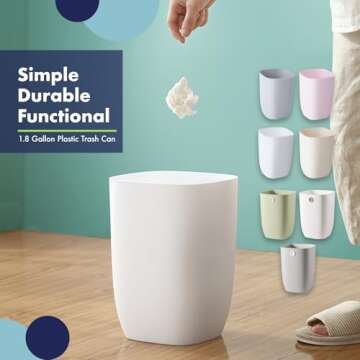 Vanolu Bathroom Trash Can, White Plastic Rectangular Garbage Bin for Kitchen, Bedroom, Living Room, ...