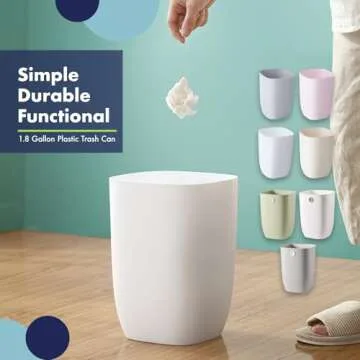 Vanolu Bathroom Trash Can, White Plastic Rectangular Garbage Bin for Kitchen, Bedroom, Living Room, ...