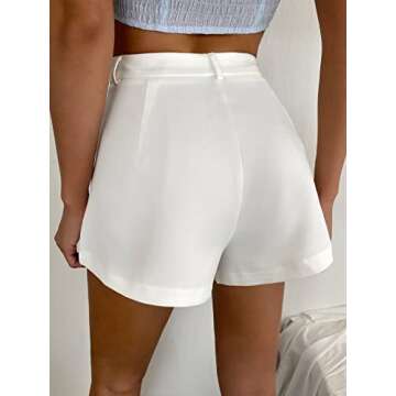 Floerns Women's Solid High Waisted Wide Leg Casual Pleated Shorts with Pocket - White M