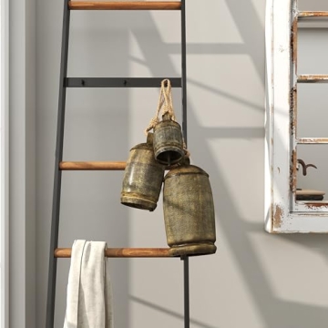 Deco 79 Metal Decorative Cow Bells Tibetan Inspired with Jute Hanging Rope, Set of 3 10",8",6"H, Bronze