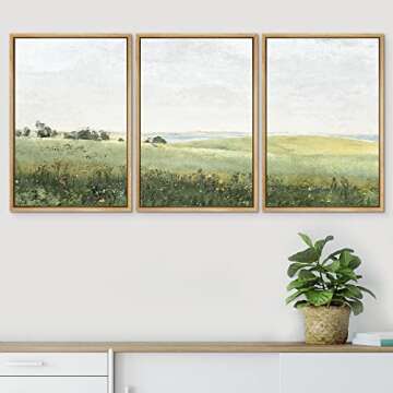 SIGNWIN Framed Canvas Print Wall Art Set Green Pasture Countryside Flower Field Nature Abstract Illustrations Modern Art Decorative Nordic Rustic for Living Room, Bedroom, Office - 24"x36"x3 Natural