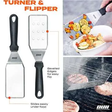 OUII Flat Top Griddle Accessories for Blackstone and Camp Chef Griddle - 9 Pieces Set with Griddle Cleaning Kit and Carry Bag! Metal Spatula, Scraper for Hibachi and Teppanyaki Grill