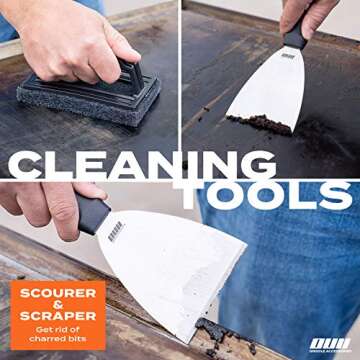 OUII Flat Top Griddle Accessories for Blackstone and Camp Chef Griddle - 9 Pieces Set with Griddle Cleaning Kit and Carry Bag! Metal Spatula, Scraper for Hibachi and Teppanyaki Grill