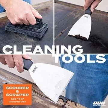 OUII Flat Top Griddle Accessories for Blackstone and Camp Chef Griddle - 9 Pieces Set with Griddle Cleaning Kit and Carry Bag! Metal Spatula, Scraper for Hibachi and Teppanyaki Grill