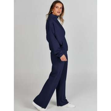 ANRABESS Women 2 Piece Outfits Sweatsuit Quarter Zip Sweatshirt Wide Leg Sweatpants Matching Lounge ...