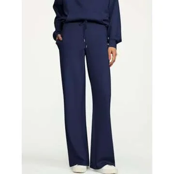 ANRABESS Women 2 Piece Outfits Sweatsuit Quarter Zip Sweatshirt Wide Leg Sweatpants Matching Lounge Set Travel Tracksuit Navy Blue Small