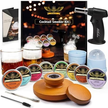 Cocktail Smoker Kit with Troch - 2 Whiskey Glasses 2 Ice Ball Molds 8 Flavor Orange Cinnamon Ginger ...