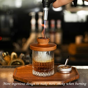 Cocktail Smoker Kit with Troch - 2 Whiskey Glasses 2 Ice Ball Molds 8 Flavor Orange Cinnamon Ginger Anise Wood Chips for Whiskey & Bourbon, Old Fashioned Smoker Set Christmas Birthday Gifts for Men