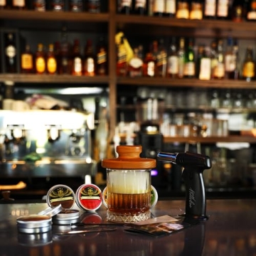 Cocktail Smoker Kit with Troch - 2 Whiskey Glasses 2 Ice Ball Molds 8 Flavor Orange Cinnamon Ginger Anise Wood Chips for Whiskey & Bourbon, Old Fashioned Smoker Set Christmas Birthday Gifts for Men