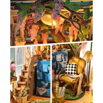 Rolife DIY Book Nook Kit Wooden 3D Puzzle Bookends 9.5" Garden House Miniature Kit with LED Bookshelf Decor Arts and Crafts for Adults Family Project Hobby Creative Gifts for Girls Boys Christmas