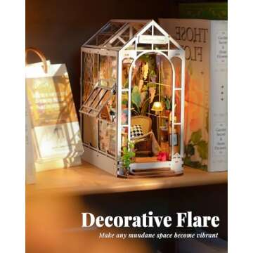 Rolife DIY Book Nook Kit Wooden 3D Puzzle Bookends 9.5" Garden House Miniature Kit with LED Bookshelf Decor Arts and Crafts for Adults Family Project Hobby Creative Gifts for Girls Boys Christmas