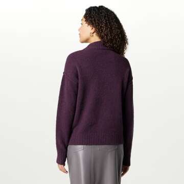 The Drop Women's Carolina Drop Shoulder Mock Neck Pullover - Perfect Plum in Plus Size