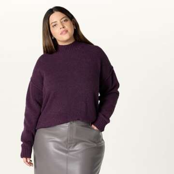 The Drop Women’s Carolina Mock Neck Pullover - Perfect Plum