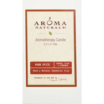 Aroma Naturals Holiday Orange, Clove and Cinnamon Essential Oil Scented Pillar Candle, Warm Spice, 2.5 inch x 4 inch