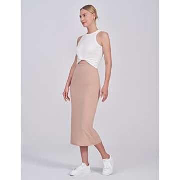 POSHDIVAH Women's Maternity Skirt Over The Belly Midi High Waisted Solid Stretchy Pregnancy Pencil Skirt Khaki Medium