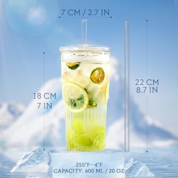 Stylish Borosilicate Glass Cups with Lids and Straws