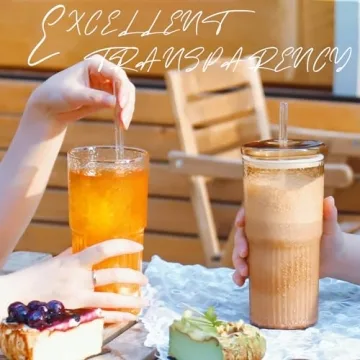 Stylish Borosilicate Glass Cups with Lids and Straws