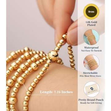 doubgood Gold Bracelets for Women, Stackable Jewelry Sets, 5 Piece Beaded Ball Bracelet Gifts for Valentines Mother's Day Christmas Birthday