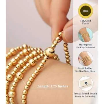 doubgood Gold Bracelets for Women, Stackable Jewelry Sets, 5 Piece Beaded Ball Bracelet Gifts for Valentines Mother's Day Christmas Birthday