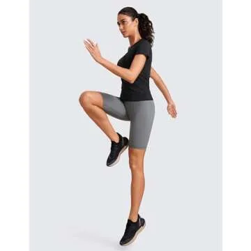 CRZ YOGA Seamless Workout Tops for Women Short Sleeve Athletic Tees Breathable Gym Running Yoga Shirts Black Large