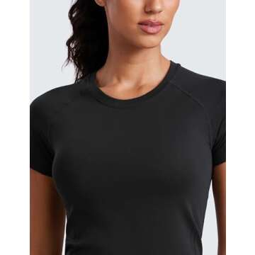 CRZ YOGA Seamless Workout Tops for Women Short Sleeve Athletic Tees Breathable Gym Running Yoga Shirts Black Large