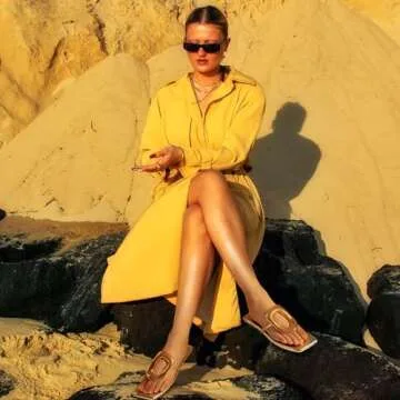 Atsroel Metal Pendant Thong Sandals For Women Square Toe Flat Sandals Fashion Flip Flops Summer Beach Slippers Casual Dressy Slide Sandals