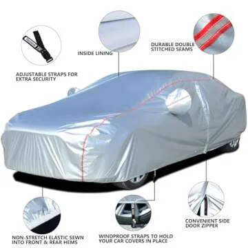 Tecoom Car Cover Waterproof All Weather Fit For Tesla Model 3 Toyota Corolla 2000-2023 Honda Civic 1991-2023, Kia Stinger/Forte, Subaru Legacy, Audi A3/A4/A5 etc, Car Cover Sedan With Lock/Door Zipper