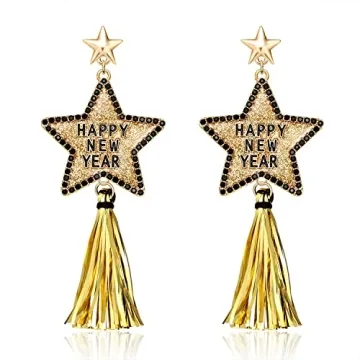 New Years Eve Earrings for Women Glitter Rhinestone Happy New Year Star Earrings Long Fringe Tassel ...