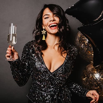 New Years Eve Earrings for Women Glitter Rhinestone Happy New Year Star Earrings Long Fringe Tassel Drop Earrings Festive Holiday Jewelry Gifts Gold