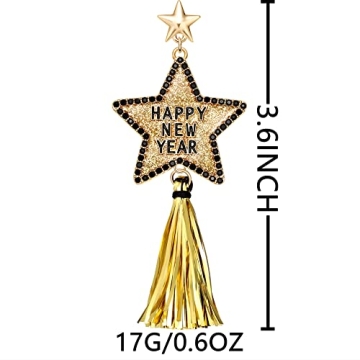 New Years Eve Earrings for Women Glitter Rhinestone Happy New Year Star Earrings Long Fringe Tassel Drop Earrings Festive Holiday Jewelry Gifts Gold