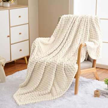 Vessia Flannel Fleece Throw Blanket, 3D Jacquard Cream Fuzzy and Warm Blanket for Couch,Sofa,Bed,Cha...