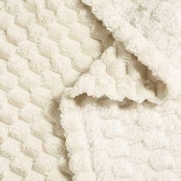 Vessia Flannel Fleece Throw Blanket, 3D Jacquard Cream Fuzzy and Warm Blanket for Couch,Sofa,Bed,Chair, 300GSM Super Soft Touch Cozy Throw for All-Season Home Decor(50x40inch)