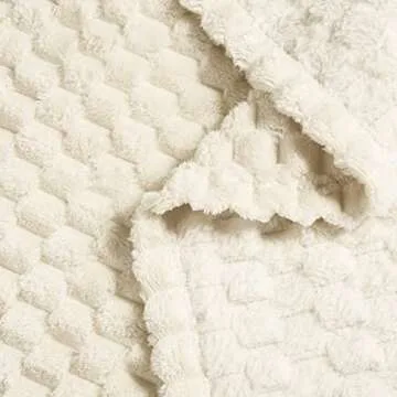 Vessia Flannel Fleece Throw Blanket, 3D Jacquard Cream Fuzzy and Warm Blanket for Couch,Sofa,Bed,Chair, 300GSM Super Soft Touch Cozy Throw for All-Season Home Decor(50x40inch)