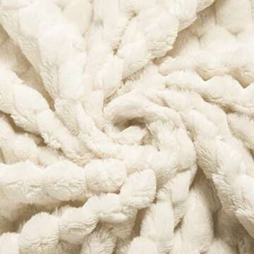 Vessia Flannel Fleece Throw Blanket, 3D Jacquard Cream Fuzzy and Warm Blanket for Couch,Sofa,Bed,Chair, 300GSM Super Soft Touch Cozy Throw for All-Season Home Decor(50x40inch)