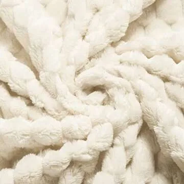 Vessia Flannel Fleece Throw Blanket, 3D Jacquard Cream Fuzzy and Warm Blanket for Couch,Sofa,Bed,Chair, 300GSM Super Soft Touch Cozy Throw for All-Season Home Decor(50x40inch)