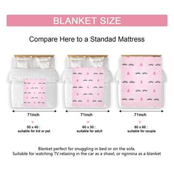 Ivarunner Lash Blanket - Pink Girls Throw Blankets Get Well Gifts for Women, Soft Fall Throw Blanket for Couch Sofa Lash Room Decor, Eyelash Blanket for Women Girls, Flannel Fleece Blanket 50"x 60"