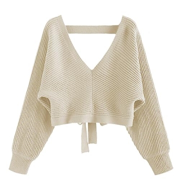 ZAFUL Women's Sexy V Neck Cropped Sweater - Chic and Stylish Drop Shoulder Jumpers