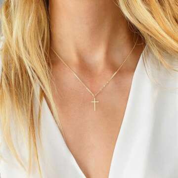 MONOZO Cross Necklace Gifts for Women Trendy - Dainty Gold Necklace Simple Gold Cross Necklaces for Women Trendy 14K Gold Plated Gold Cross Necklace Gold Jewelry Gifts for Women