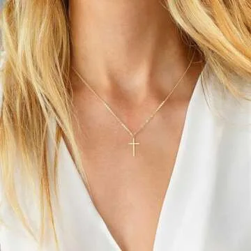 MONOZO Cross Necklace Gifts for Women Trendy - Dainty Gold Necklace Simple Gold Cross Necklaces for Women Trendy 14K Gold Plated Gold Cross Necklace Gold Jewelry Gifts for Women