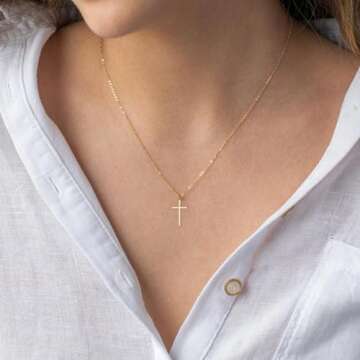MONOZO Cross Necklace Gifts for Women Trendy - Dainty Gold Necklace Simple Gold Cross Necklaces for Women Trendy 14K Gold Plated Gold Cross Necklace Gold Jewelry Gifts for Women