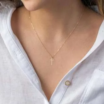 MONOZO Cross Necklace Gifts for Women Trendy - Dainty Gold Necklace Simple Gold Cross Necklaces for Women Trendy 14K Gold Plated Gold Cross Necklace Gold Jewelry Gifts for Women