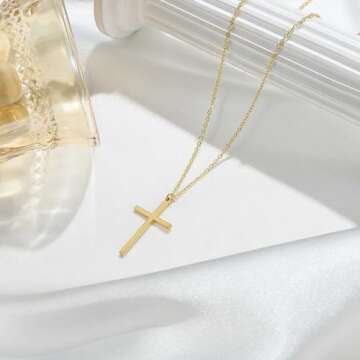 MONOZO Cross Necklace Gifts for Women Trendy - Dainty Gold Necklace Simple Gold Cross Necklaces for Women Trendy 14K Gold Plated Gold Cross Necklace Gold Jewelry Gifts for Women